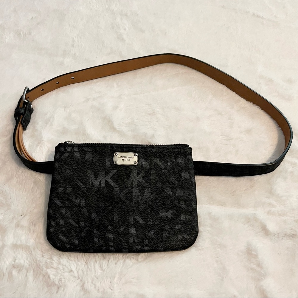 Michael Kors Black MK Logo Designer Belt Bag Fanny Pack Waist Bag